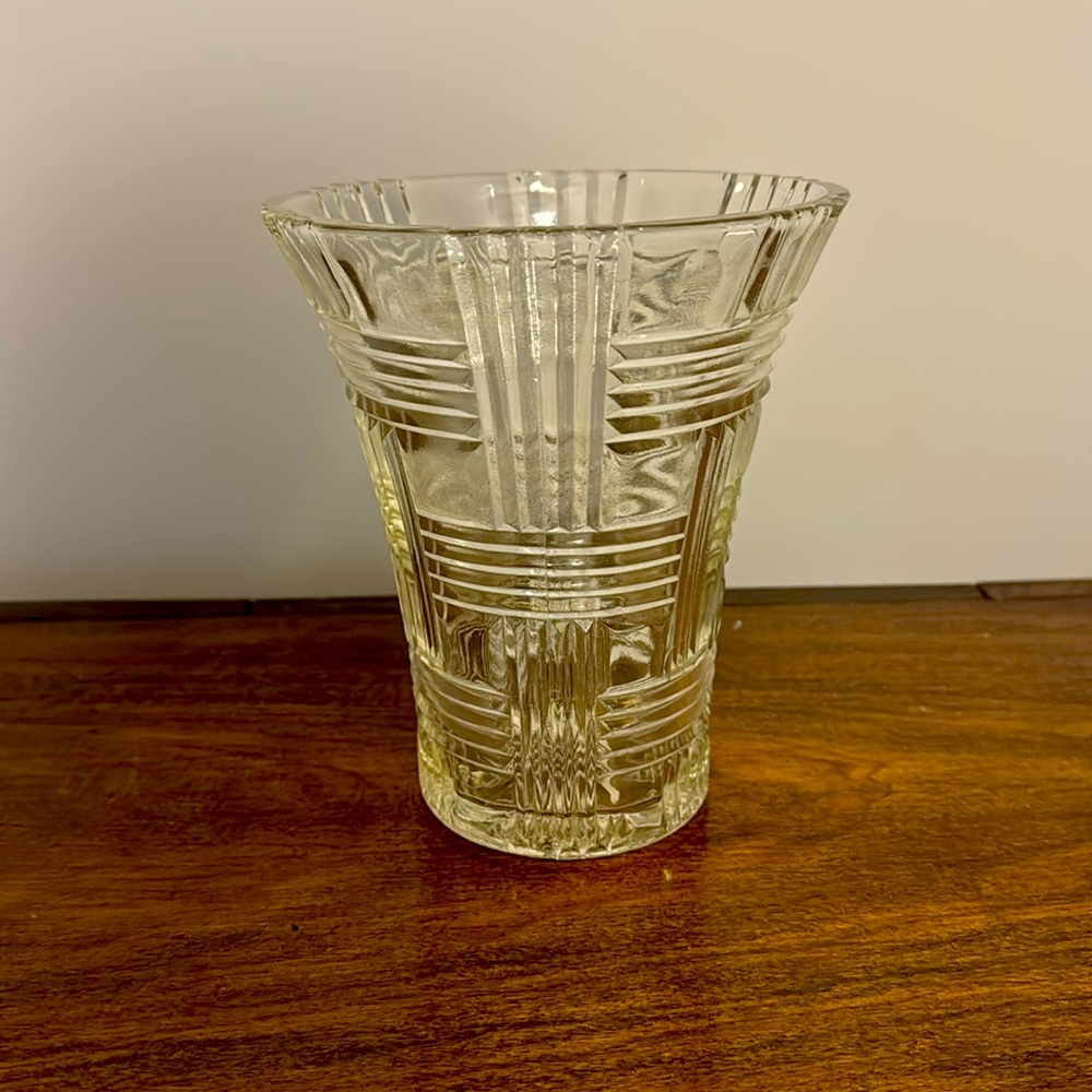 1940's Anchor Hocking Vase, Clear Glass Basket Weave Vase, Vintage.